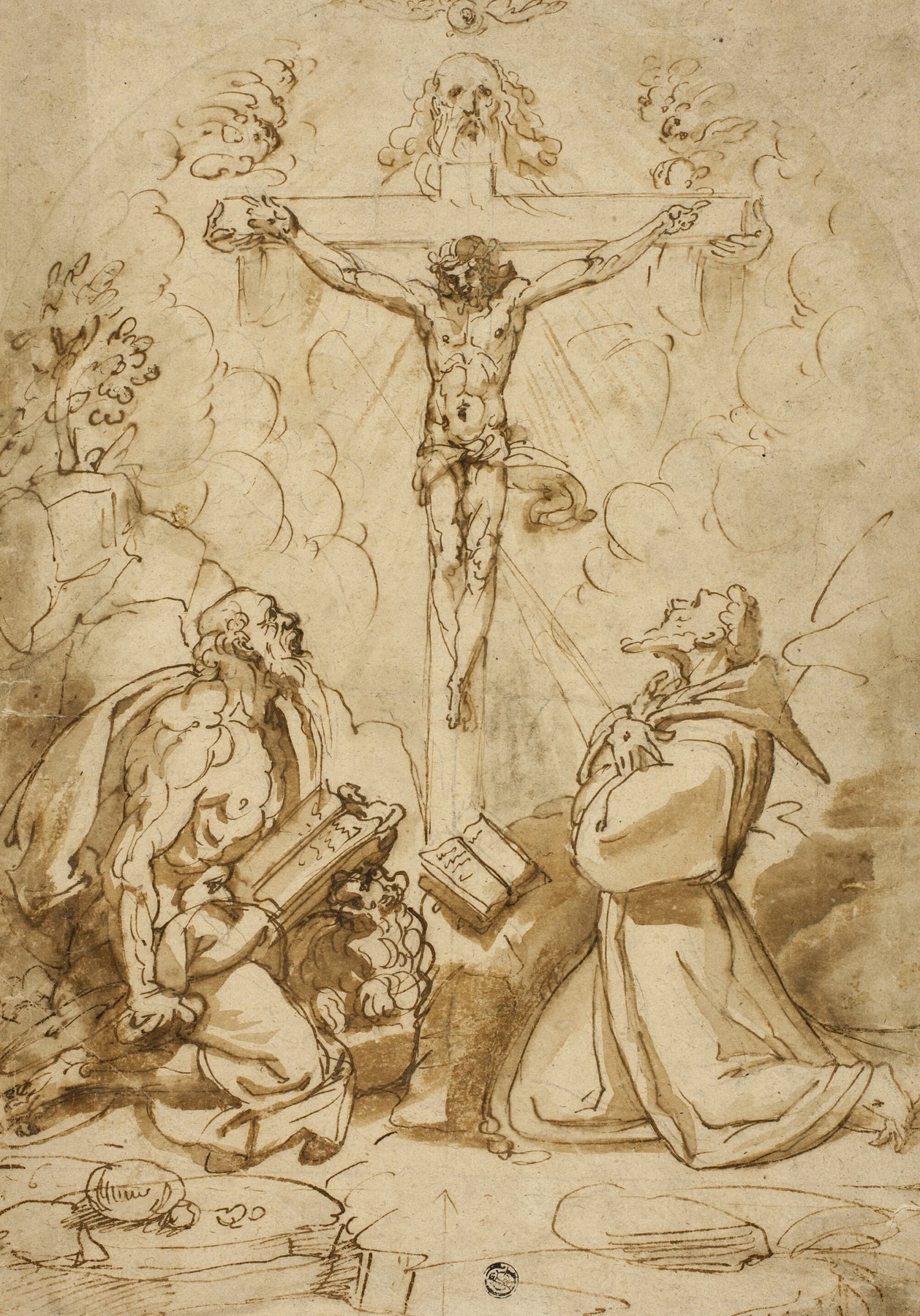 Saints Jerome and Francis of Assisi Adoring the Trinity by Bartolomeo Passarotti