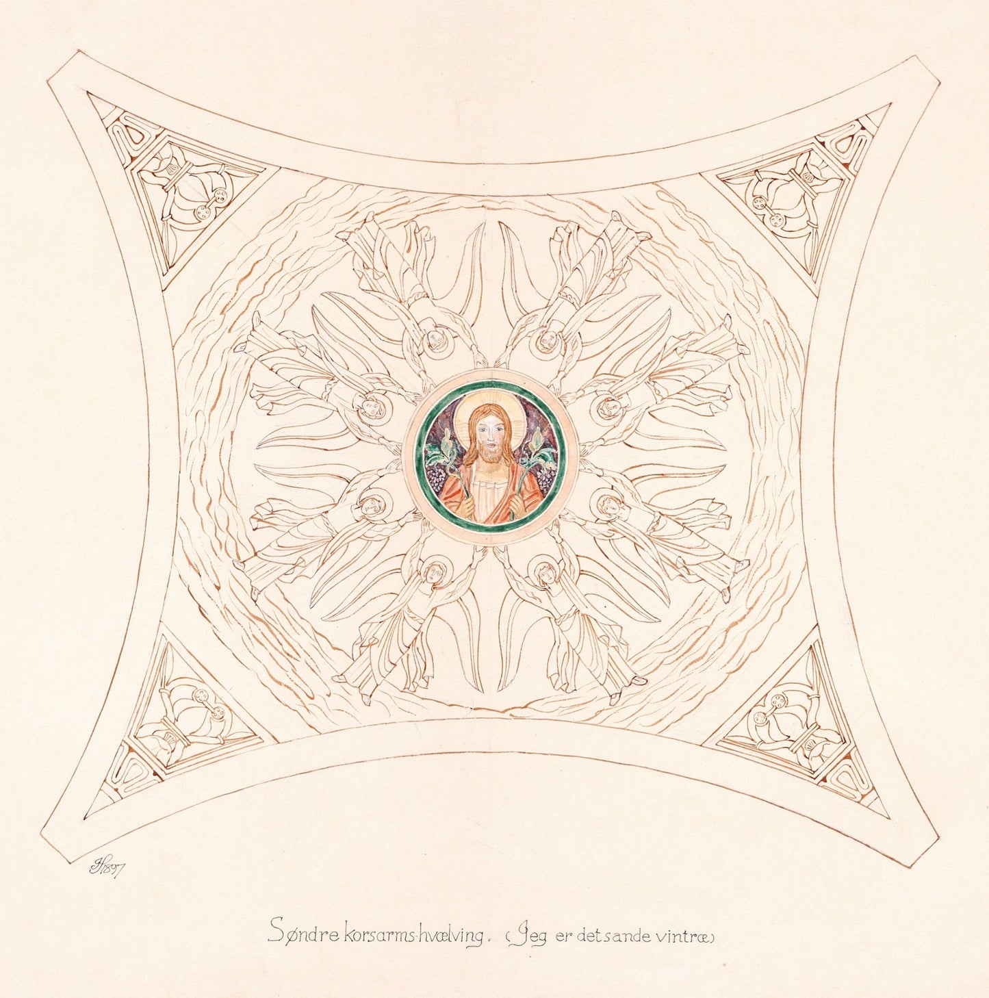 Udkast Til Freskerne I Viborg Domkirke Sondre Korsarms Hvaelvning by Joakim Skovgaard
