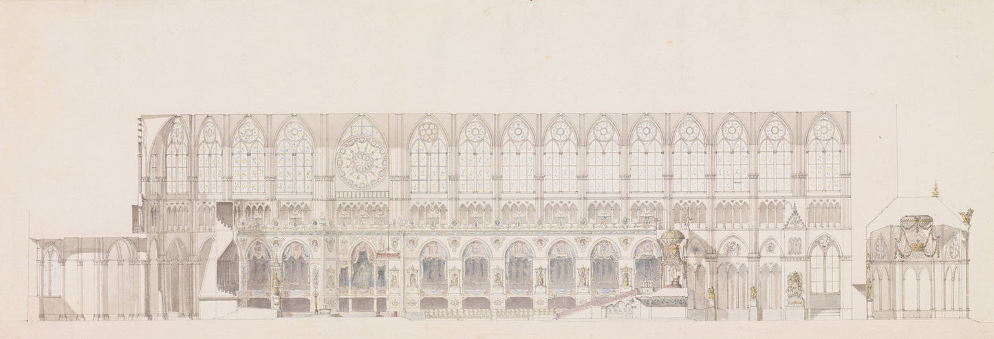 Cross Section of the Nave of Reims Cathedral Decorated for the Coronation of King Louis Xviii by Charles Percier