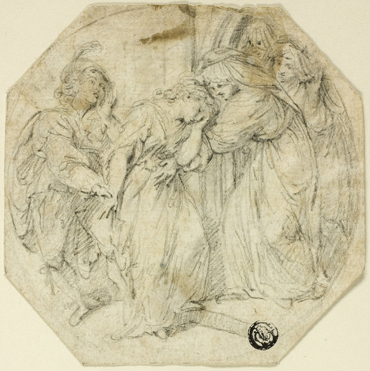 Swooning Woman at the Door of a Nunnery, Supported by Nun and Young Man Catholic artwork