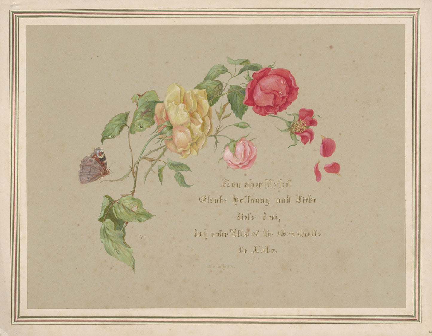 Bible quotation from 1 Corinthians with floral motif Catholic artwork