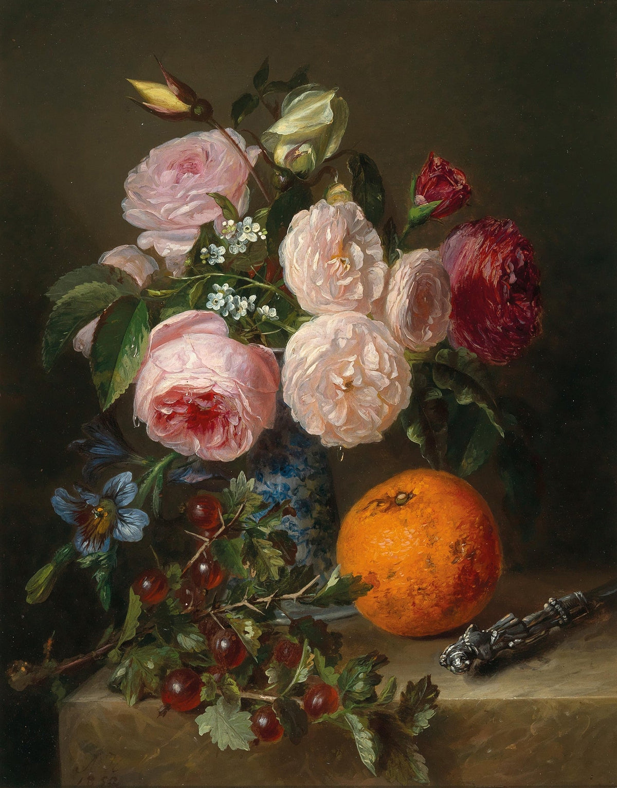 Still Life with Flowers, Oranges, Roses and Gooseberries fine artwork