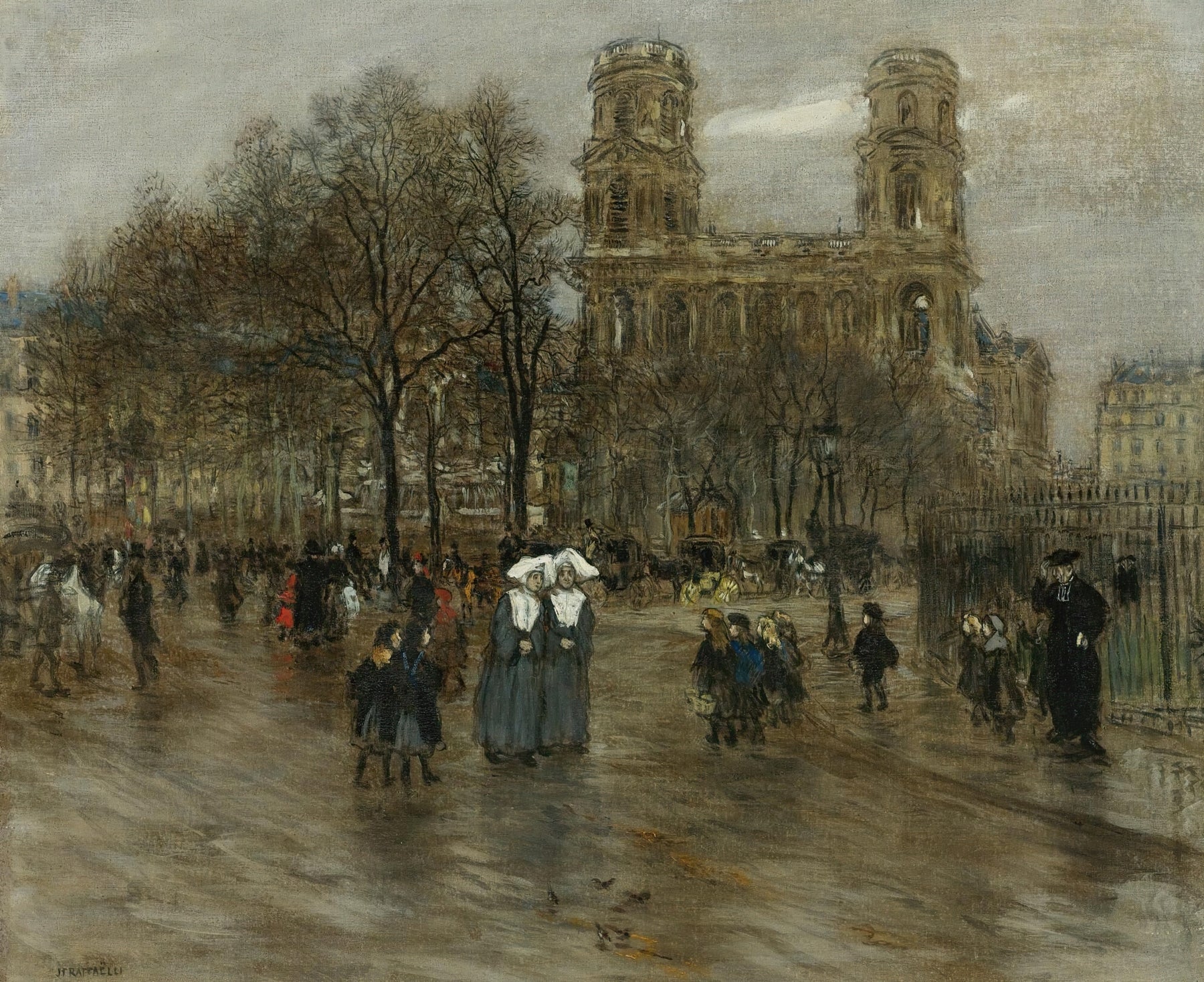 Place St. Sulpice, Paris by Jean François Raffaëlli
