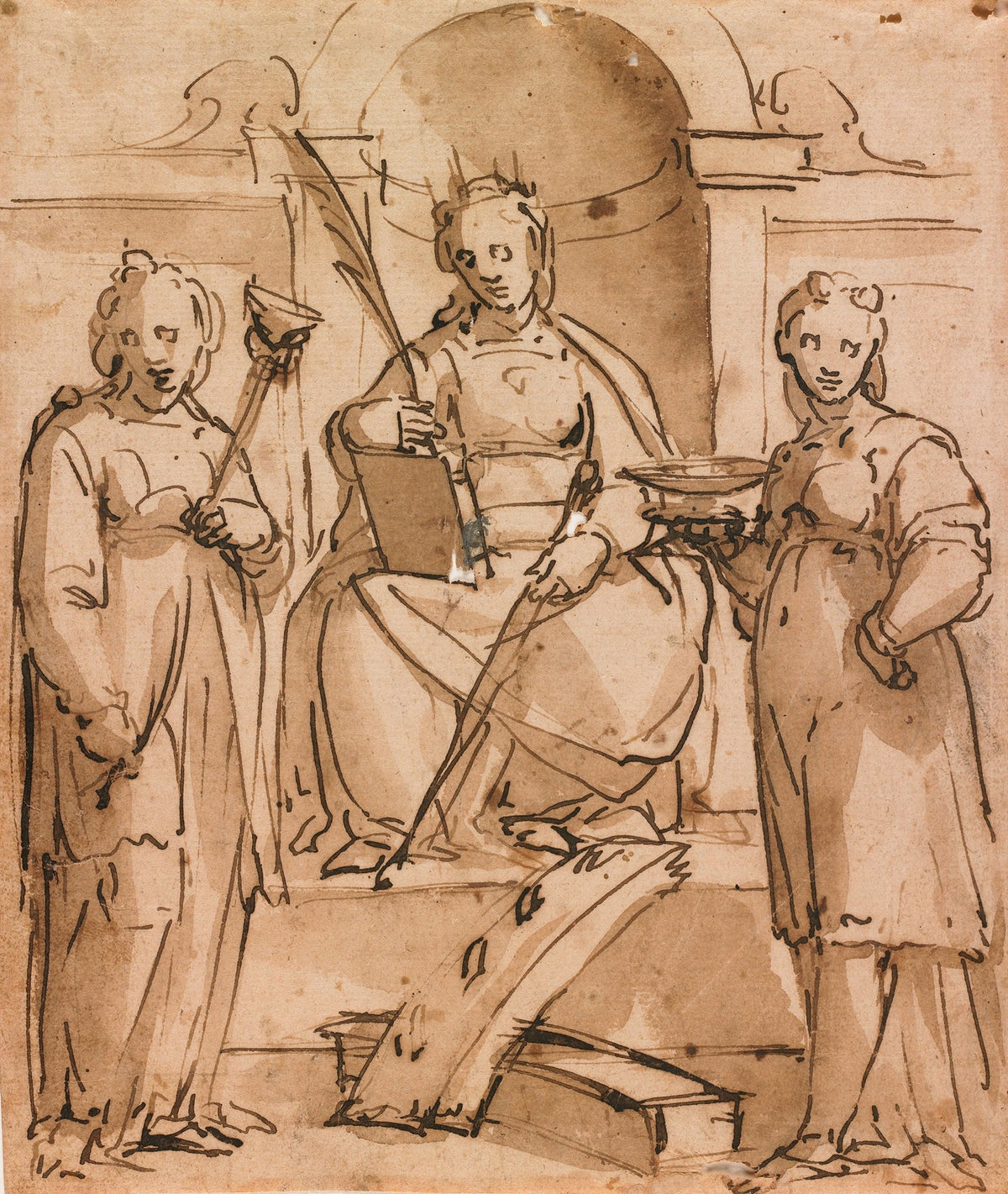 Saint Catherine Enthroned with Saint Lucy and Saint Agatha by Lazzaro Tavarone