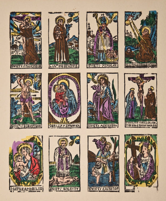 1. Vision of Sait Francis of Assissi; 2. Saint Anthony of Padua; 3. Saint Nicholas; 4. Stigmatisation of Sait Francis of Assissi; 5. Saint Sebastian by Zygmunt Łazarski
