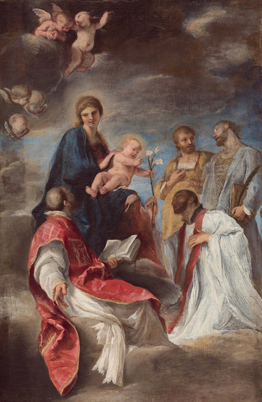 The Madonna and Child with Saints Ignatius of Loyola, Francis Xavier, Cosmas and Damian by Andrea Sacchi