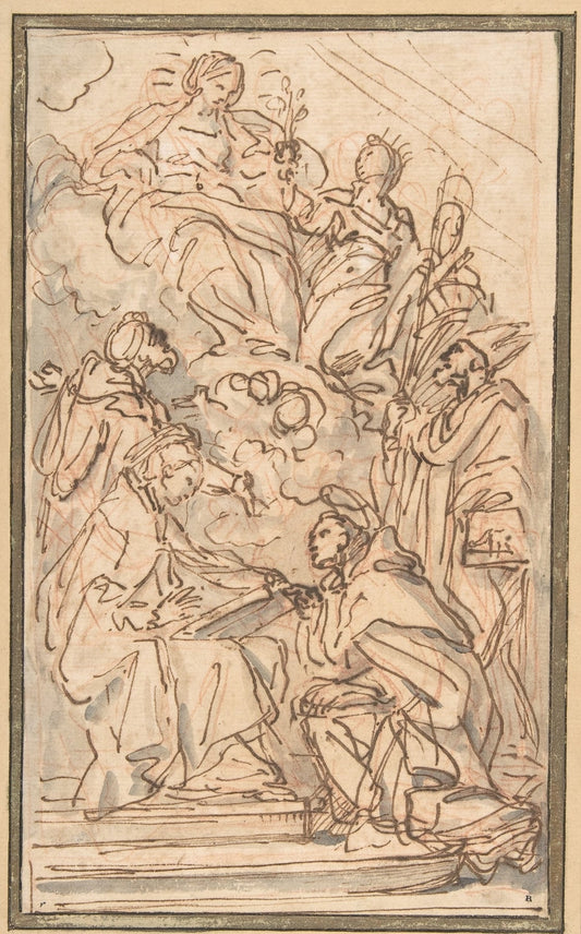 The Virgin with Female Attendant Appearing to Four Male Saints by Carlo Maratta