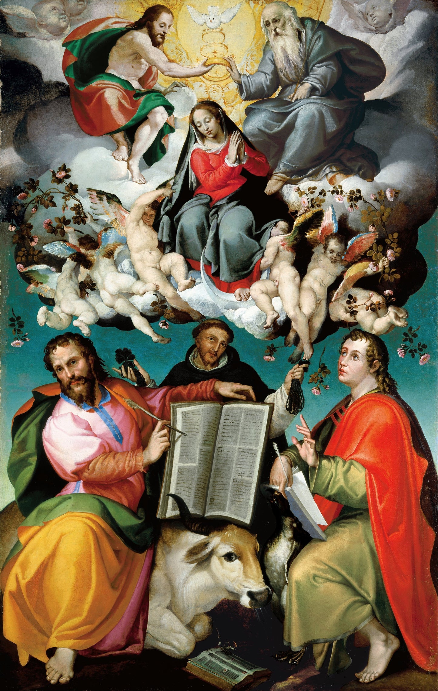 The Coronation of the Virgin with Saints Luke, Dominic and John the Evangelist by Bartolomeo Passarotti