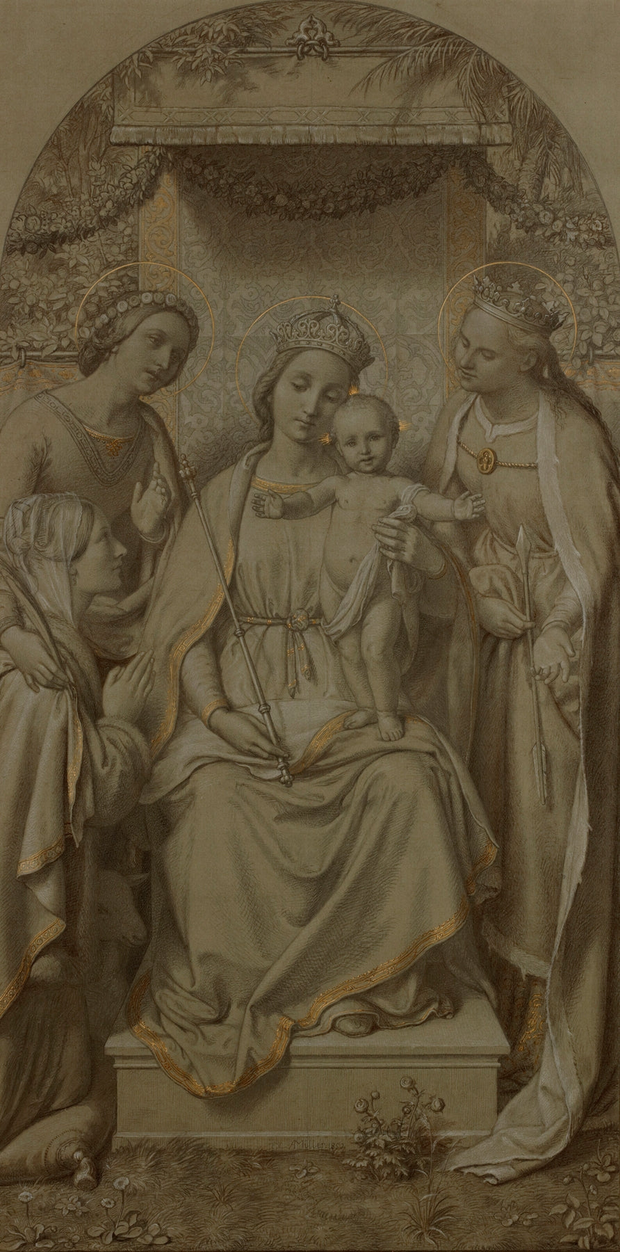 The Virgin and Child Beneath a Baldachin with Saints Agnes Dorothea and Irene by Andreas Müller