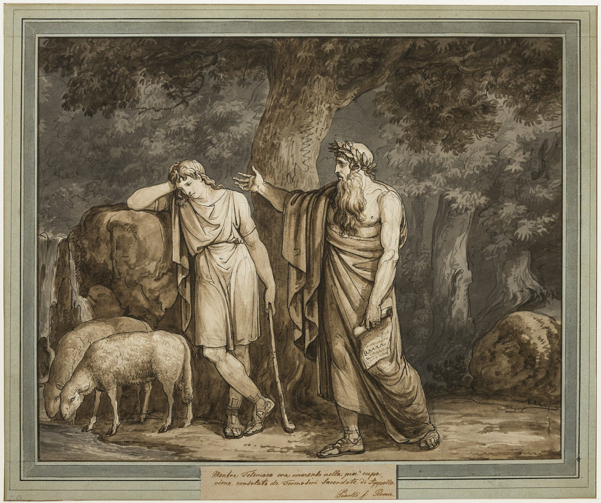 Telemachus Is Consoled by Termosiris Priest of Apollo from the Adventures of Telemachus Book by Bartolomeo Pinelli 