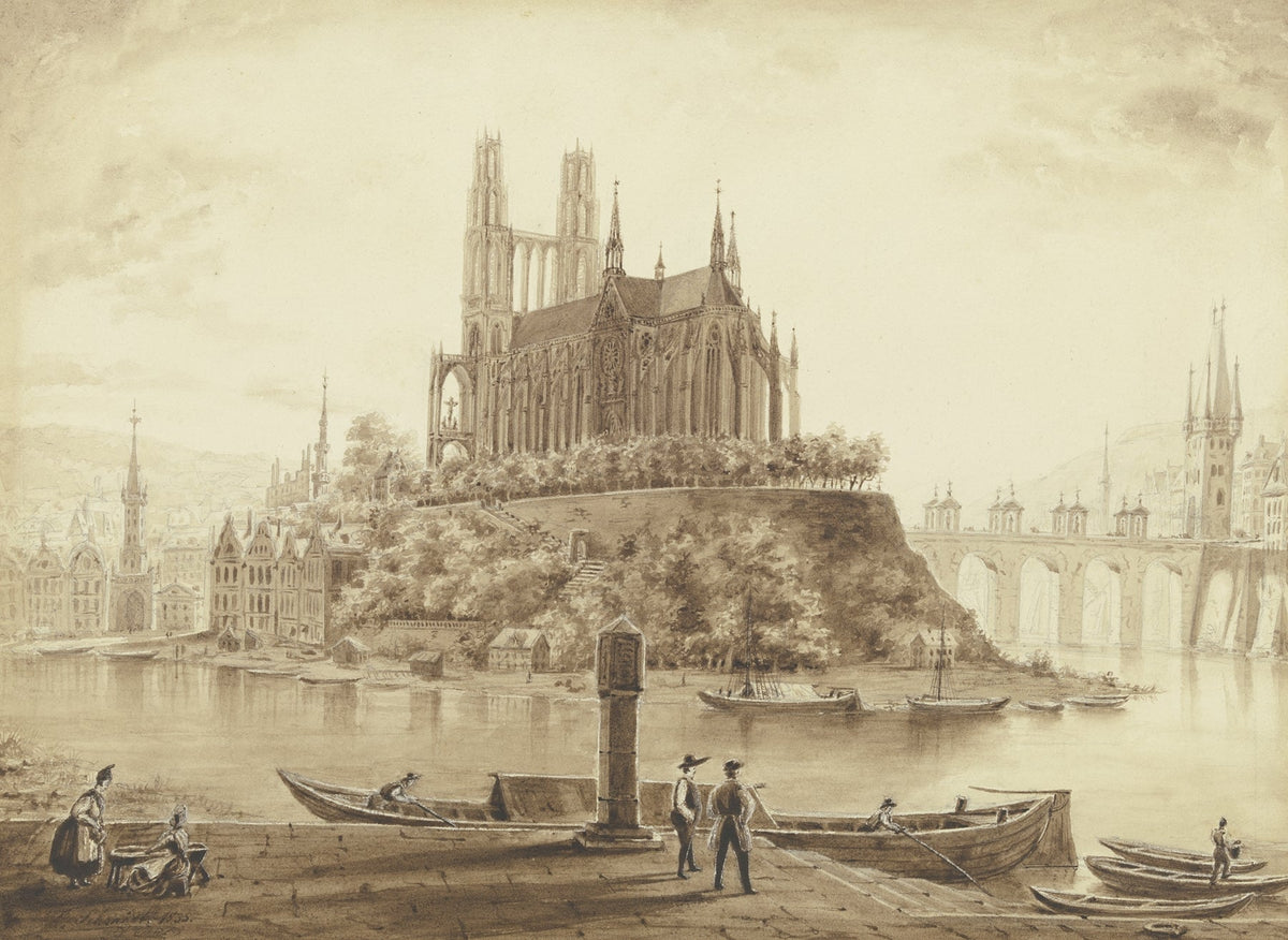 Gotischer Dom Von Einem Flus Umgeben in Einer Stadt by Ludwig Daniel Philipp Schmidt