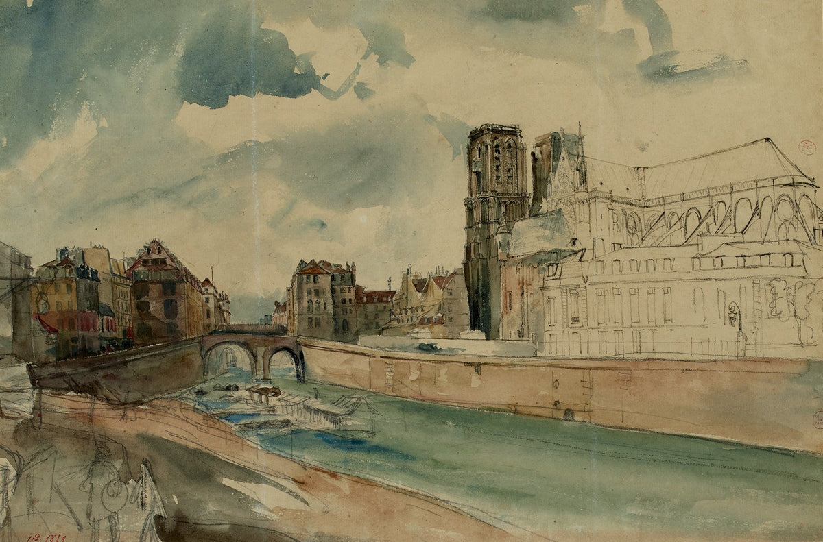 Seine Devant Larcheveche et La Cathedrale Notre Dame Vers by Henri Jean Baptiste Levis