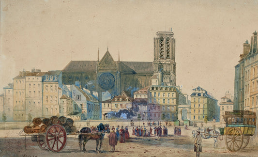 Notre Dame et Le Pont Darcole Vus de La Place de l’Hôtel de Ville En by Henri Jean Baptiste Levis 