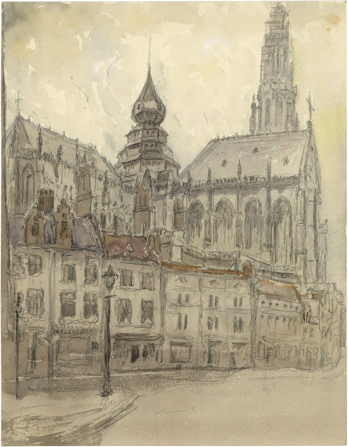 Onze Lieve Vrouwe Kathedraal Te Antwerpen Vanop de Lijnwaadmarkt by Alfred Ost 