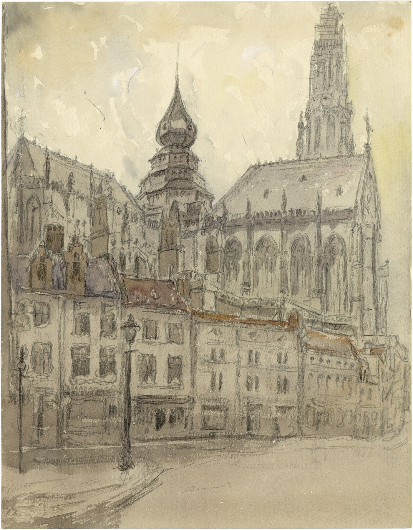 Onze Lieve Vrouwe Kathedraal Te Antwerpen Vanop de Lijnwaadmarkt by Alfred Ost 