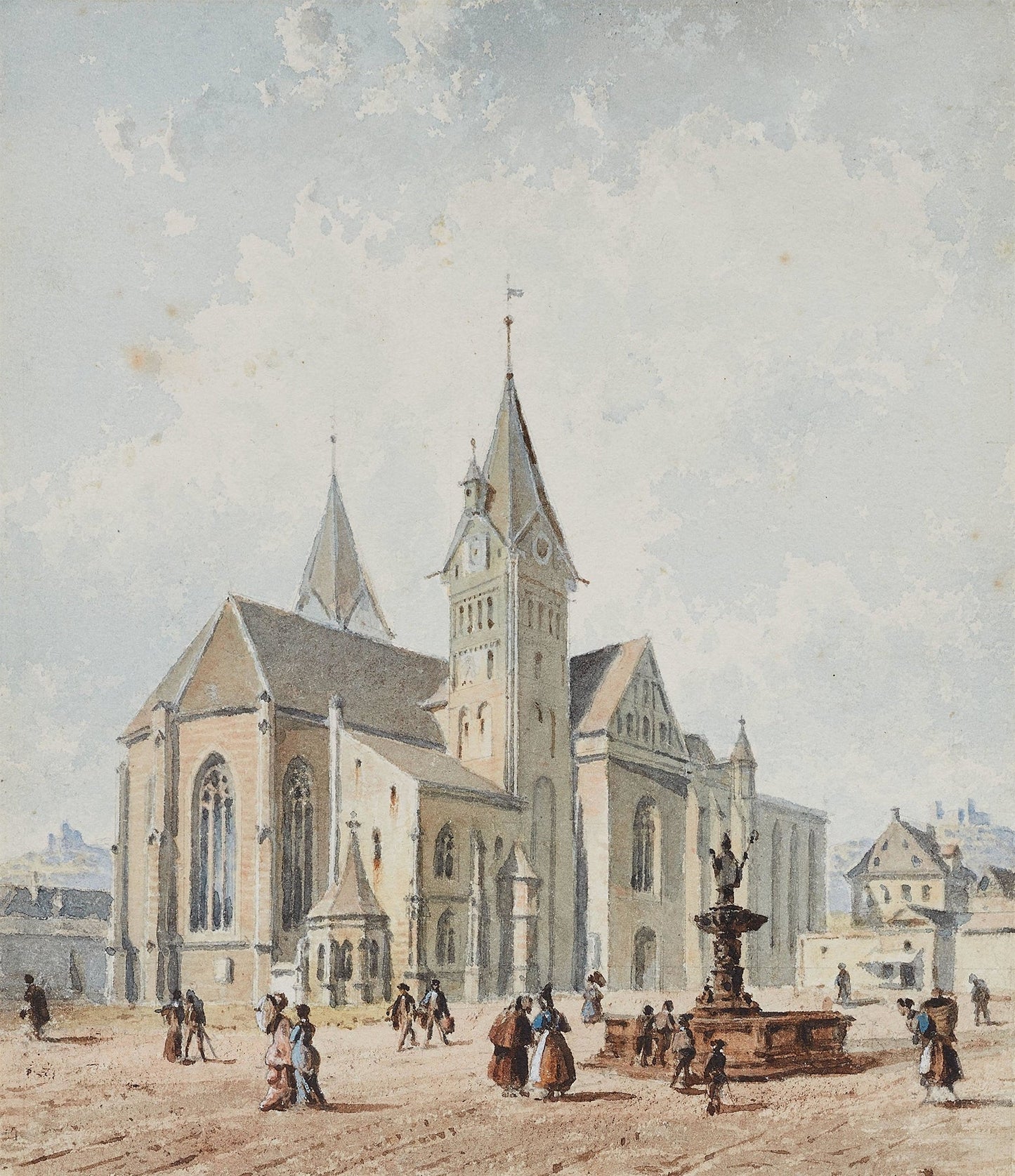 Domplatz in Eichstatt Mit Brunnen Und Zahlreichen Figuren by Joseph Andreas Weiss