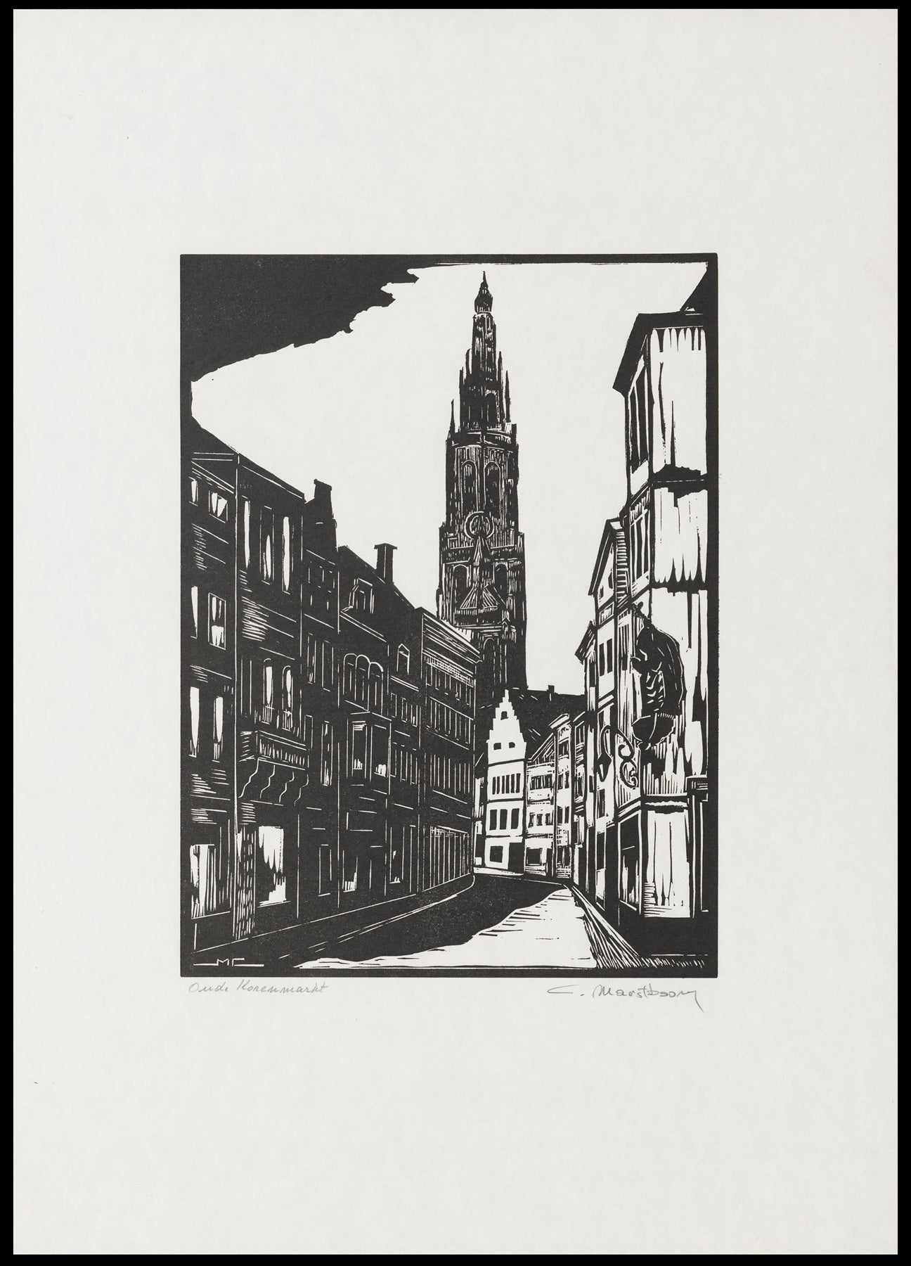 Oude Korenmarkt Te Antwerpen Met Een Zicht Op de Toren Van de Kathedraal by C. Marstboom