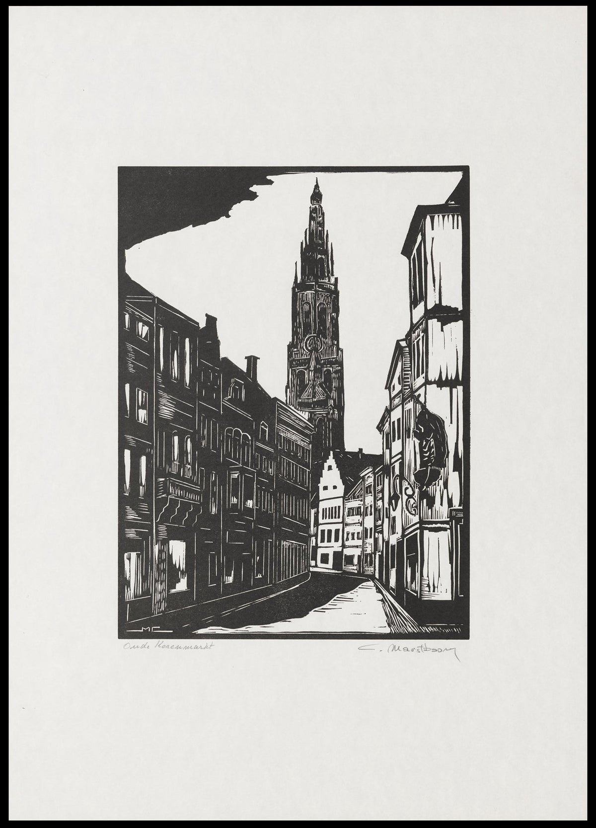 Oude Korenmarkt Te Antwerpen Met Een Zicht Op de Toren Van de Kathedraal by C. Marstboom
