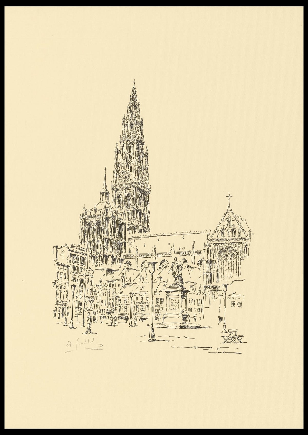 De Kathedraal Van Antwerpen Vanaf de Groenplaats by André Gailliaerde 