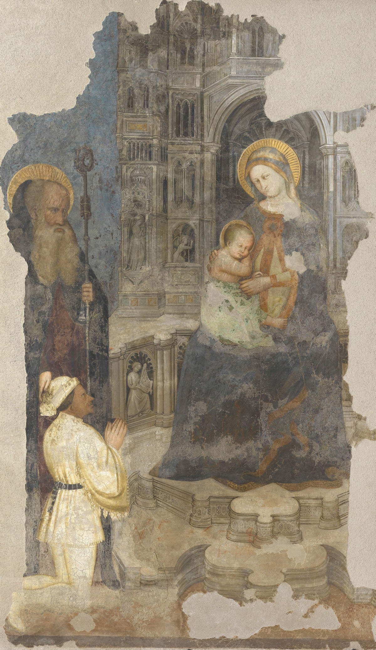 Fresko Vom Singertor Von St. Stephan Thronende Maria Mit Kind Hl Abt Und Stifterfigur by Anonymous