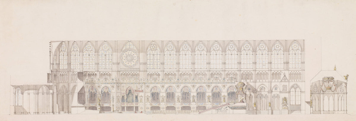Cross Section of the Nave of Reims Cathedral Decorated for the Coronation of King Louis Xviii by Charles Percier