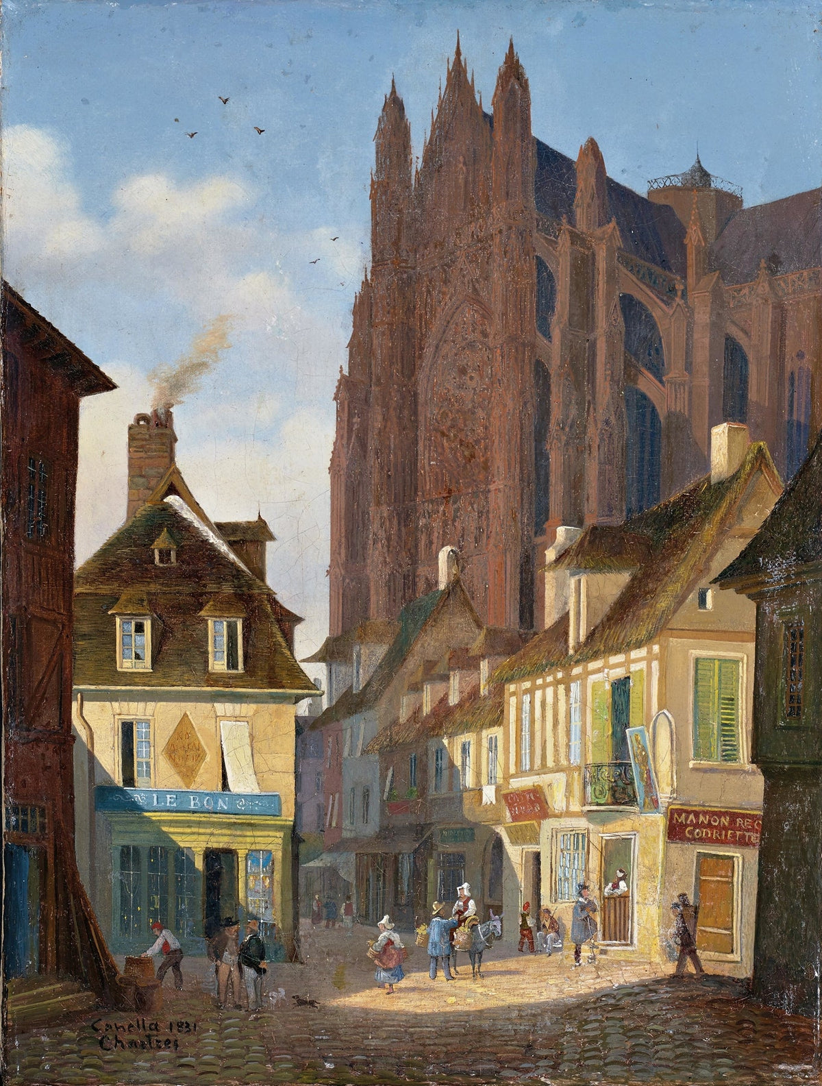 A Street in Chartres with the Cathedral in the Background by Giuseppe Canella