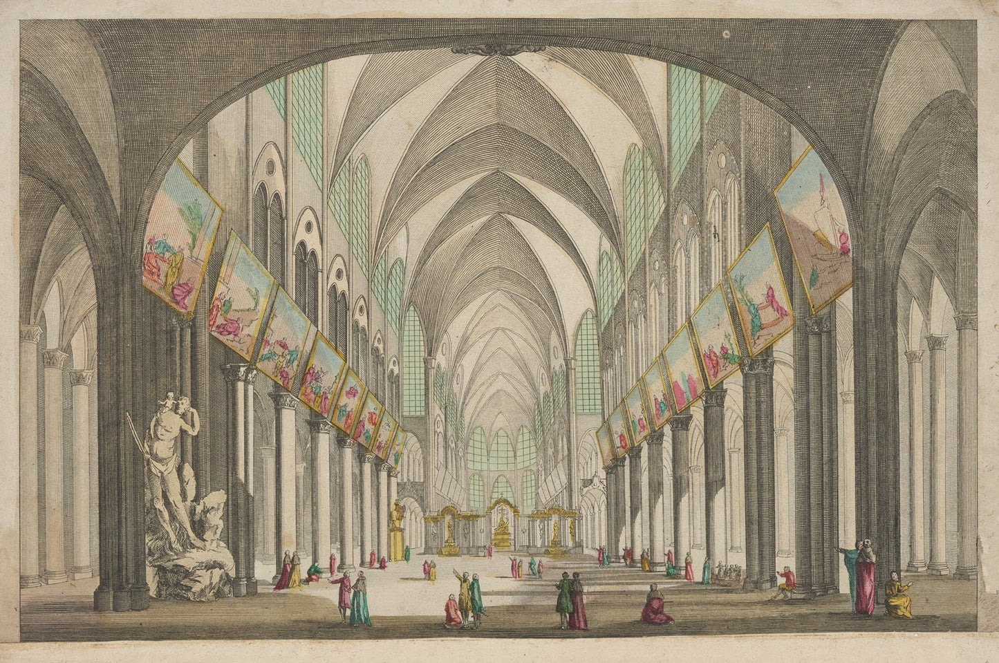 Perspective view of the interior of Notre Dame Cathedral in Paris Catholic artwork