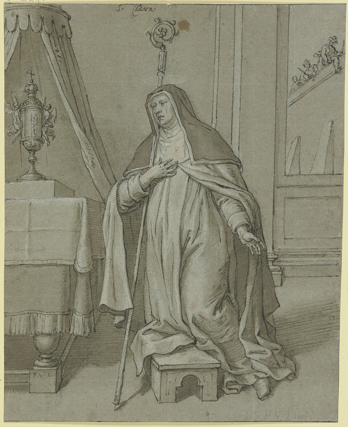 Die Heilige Klara von Assisi vor der Hostie kniend Catholic artwork