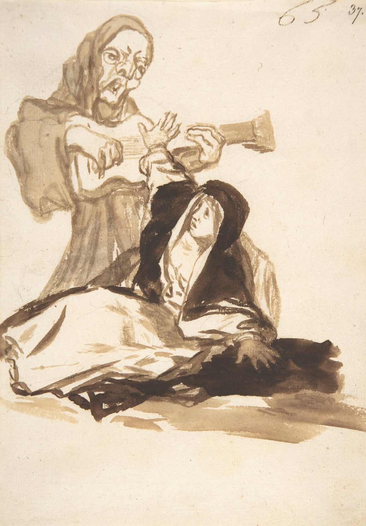 A nun frightened by a ghost playing a guitar Catholic artwork
