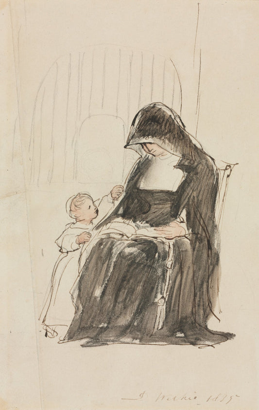 Nun Reading to a Child Catholic artwork