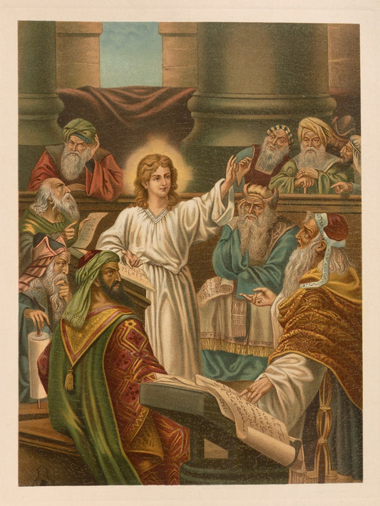 Jesus teaching in the temple Catholic artwork
