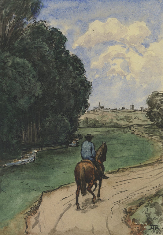 Am Waldesrand. Reiter auf einem Wege, bildeinwärts fine artwork