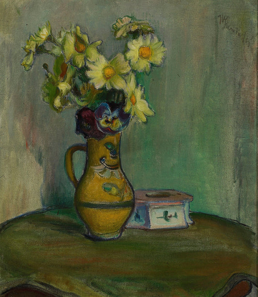 Flowers in a yellow pitcher fine artwork