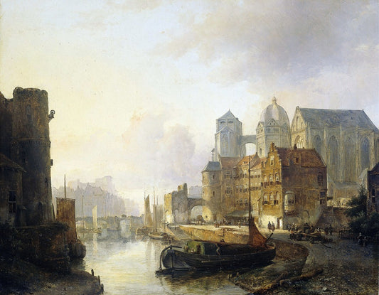 Imaginary View of a Riverside Town with Aachen Cathedral
