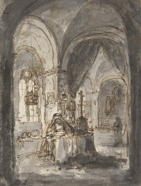 Nun Seated at the Altar in a Church